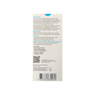 La Roche Posay Toleriane Double Repair Mini Face Moisturizer, Travel Size Unscented – 40mL | 1.35 fl oz
