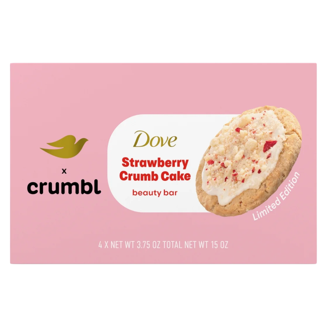 Dove Crumbl Limited Edition Beauty Bar Strawberry Crumb Cake, 15oz/4pk