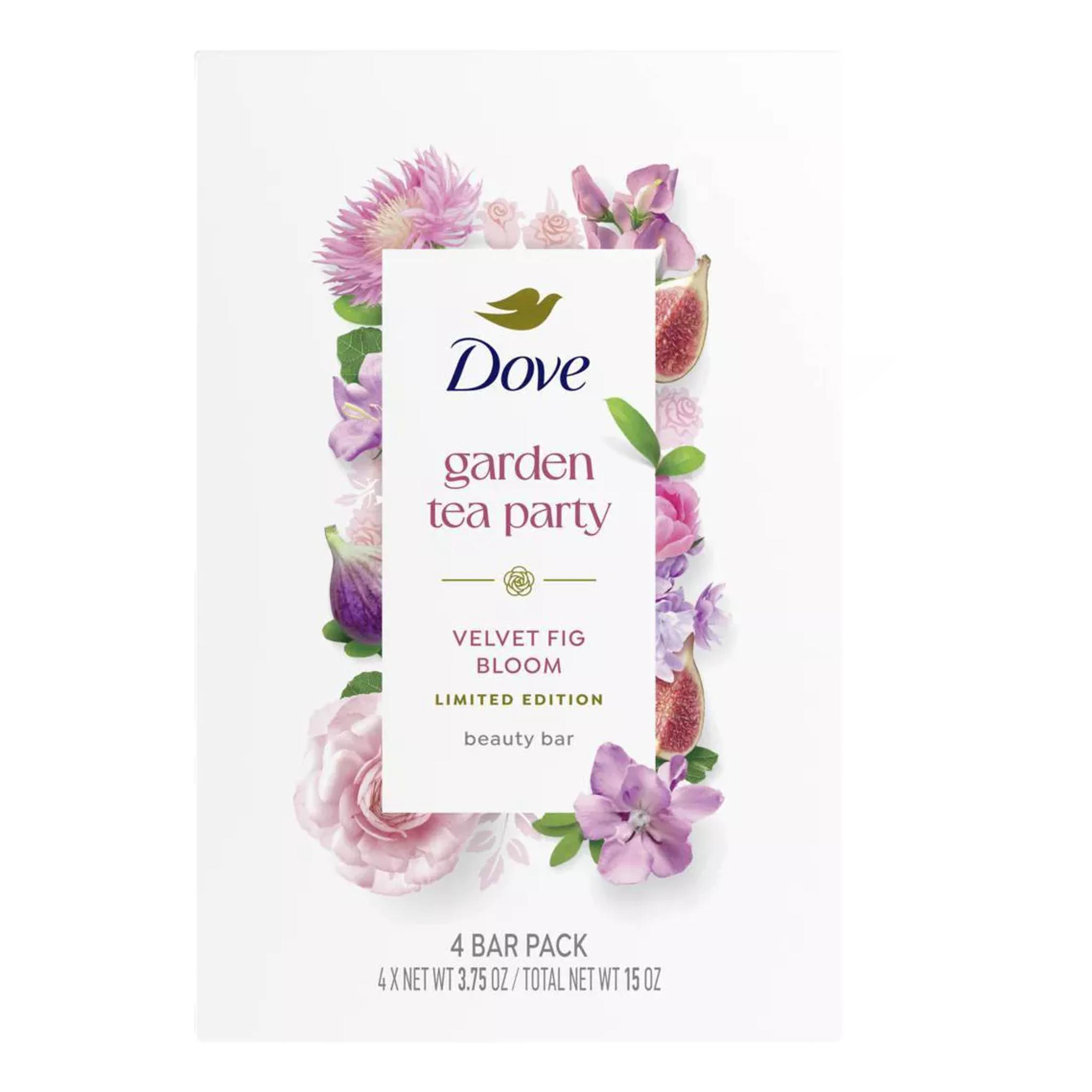 Dove Beauty Garden Tea Party Bar Soaps – Velvet Fig Bloom – Limited Edition, 15oz/4pk