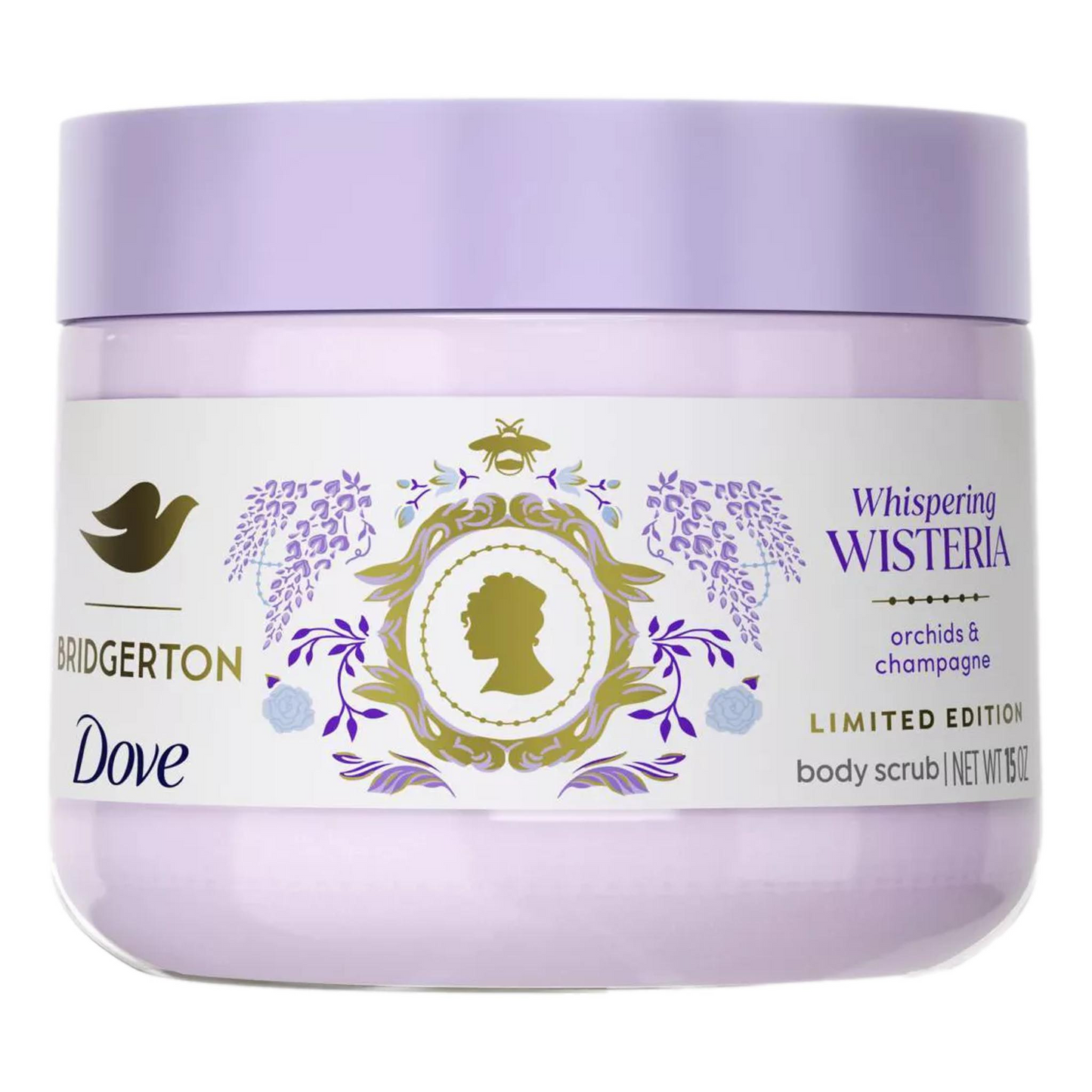 Dove Beauty Limited Edition Bridgerton Body Scrub Whispering Wisteria – Orchids & Champagne Scent – 15oz