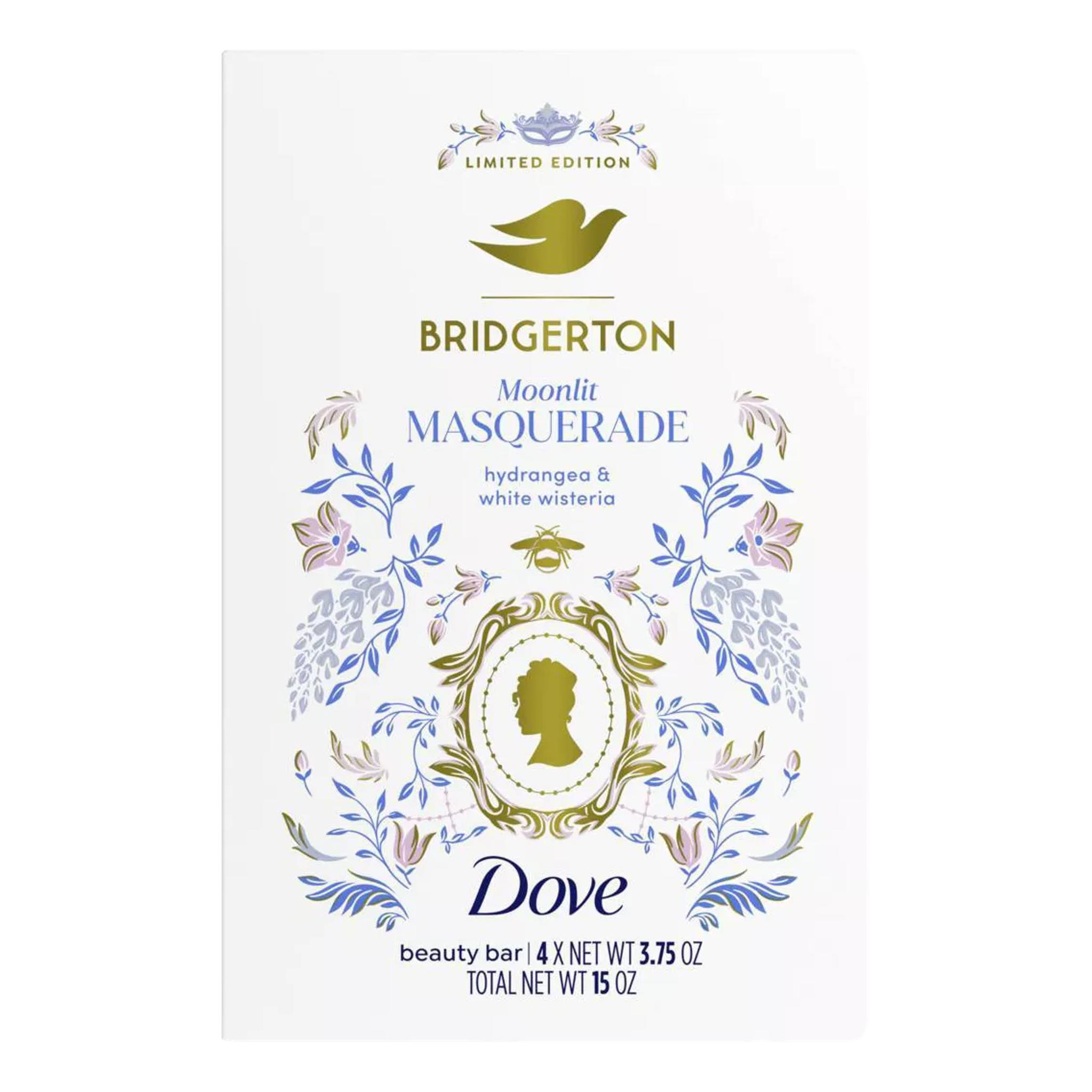 Dove Beauty Limited Edition Bridgerton Bar Soaps Moonlit Masquerade Hydrangea & White Wisteria Scent – 15oz/4ct