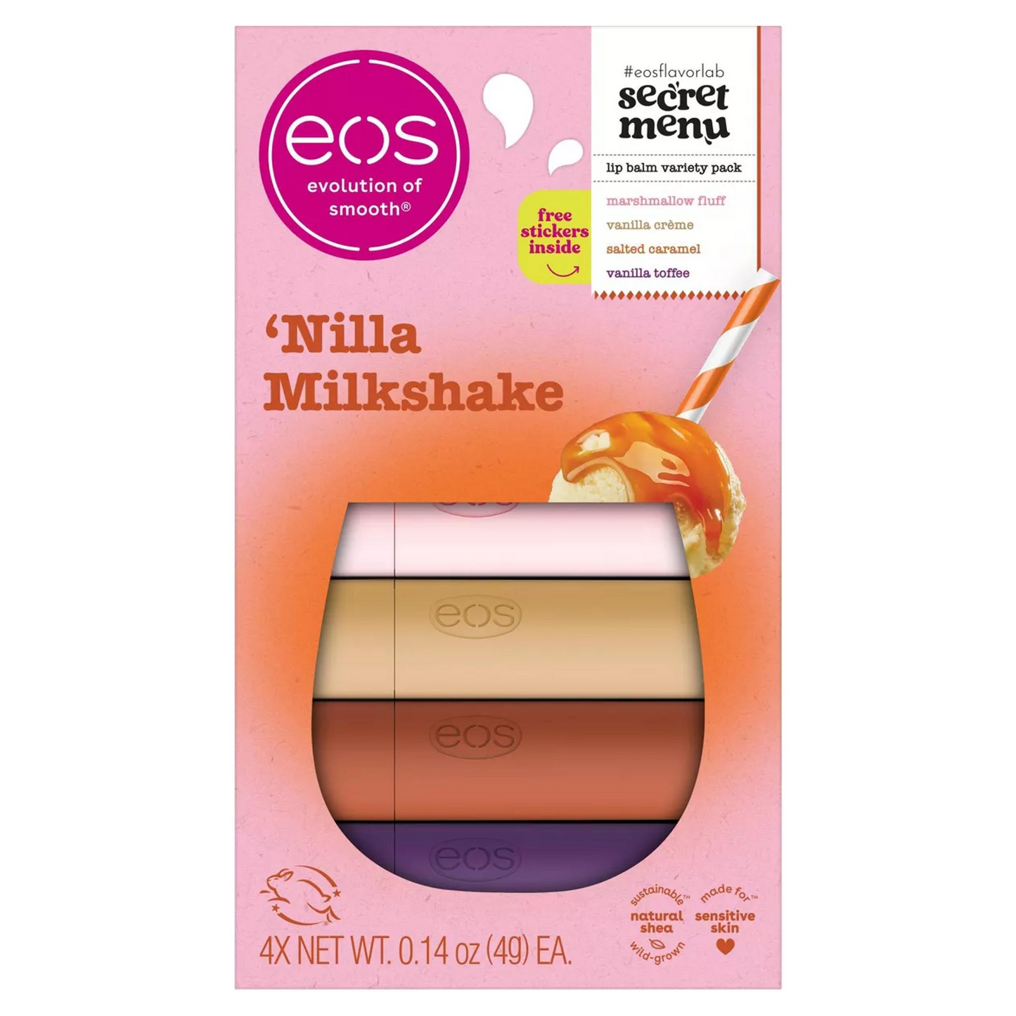 Eos Nilla Milkshake Lip Balm Stick, 0.56oz/4pk