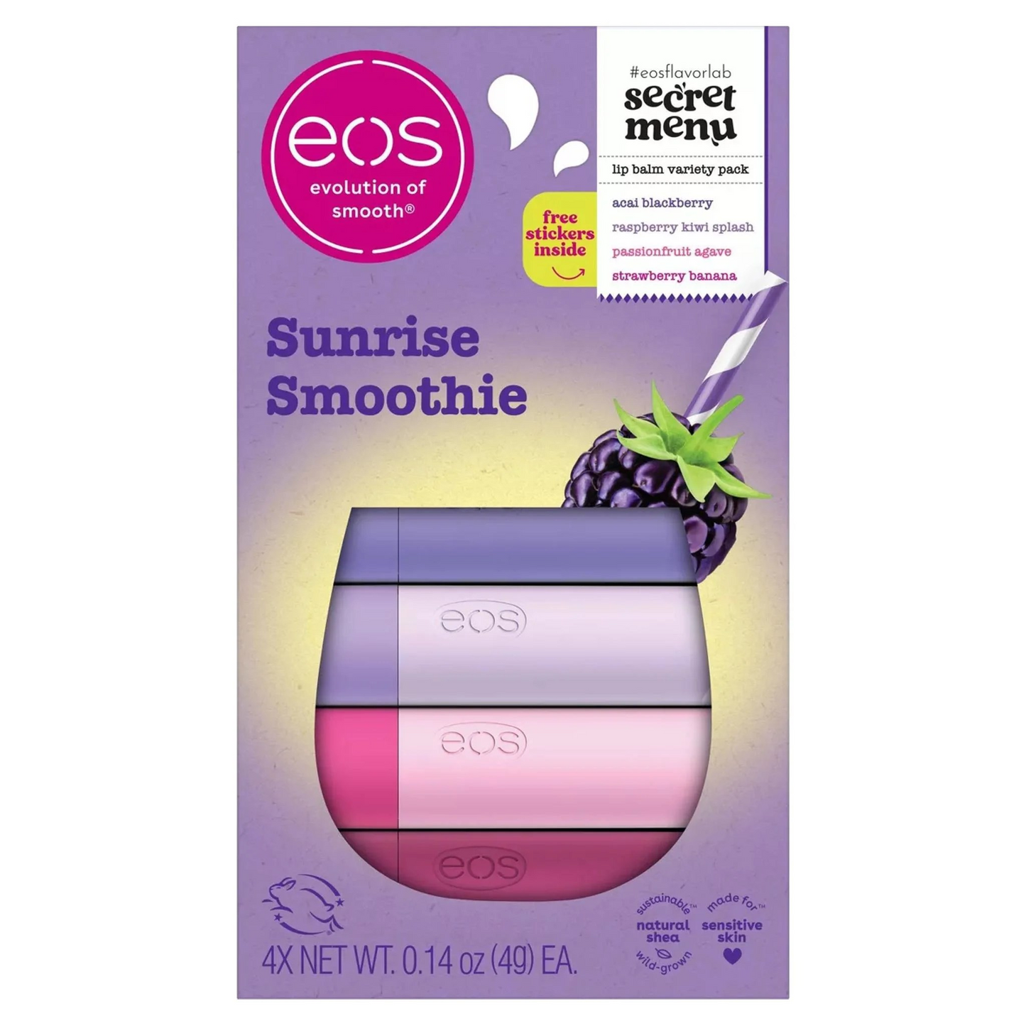 Eos Sunrise Smoothie Lip Balm Stick, 0.56oz/4pk