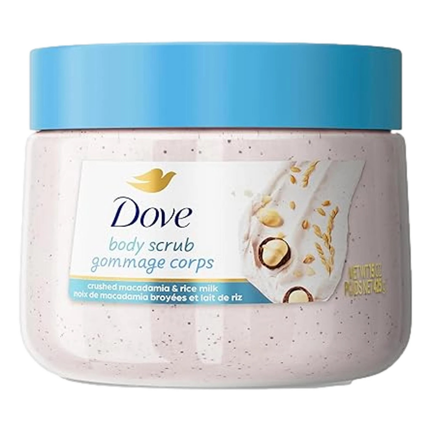 Dove Scrub Macadamia Rice Milk Body Scrub, 15 oz