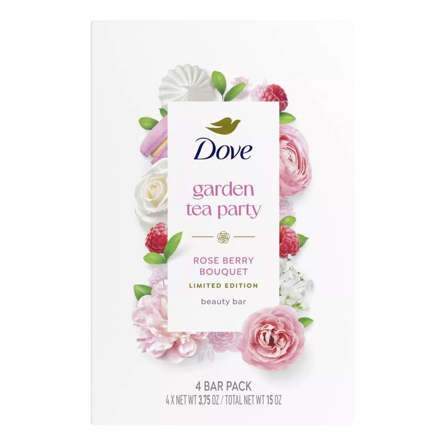 Dove Beauty Garden Tea Party Bar Soaps – Rose Berry Bouquet – Limited Edition, 15oz/4pk