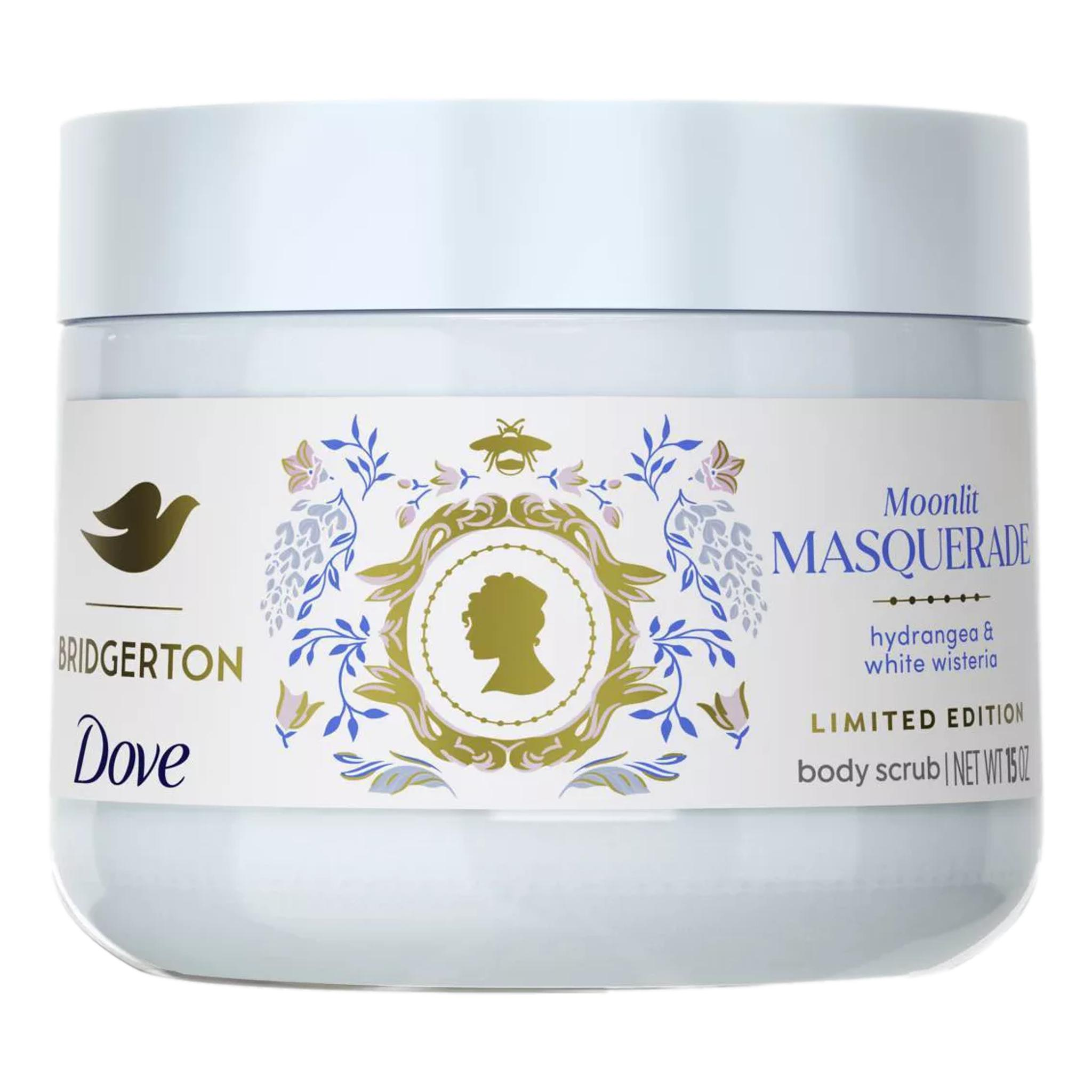Dove Beauty Limited Edition Bridgerton Body Scrub Moonlit Masquerade – Hydrangea & White Wisteria Scent – 15oz