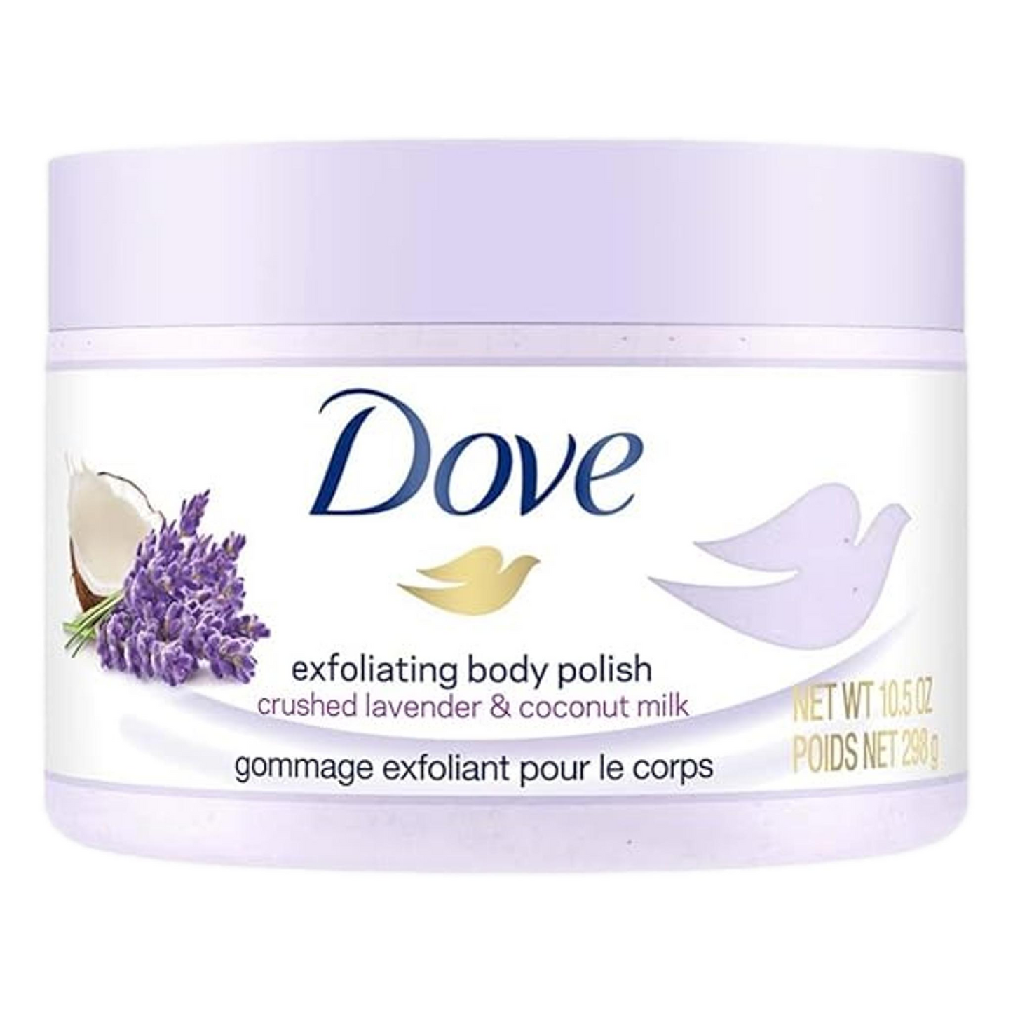 Dove Exfoliating Body Polish Body Scrub Crushed Lavender & Coconut Milk, 10.5 oz