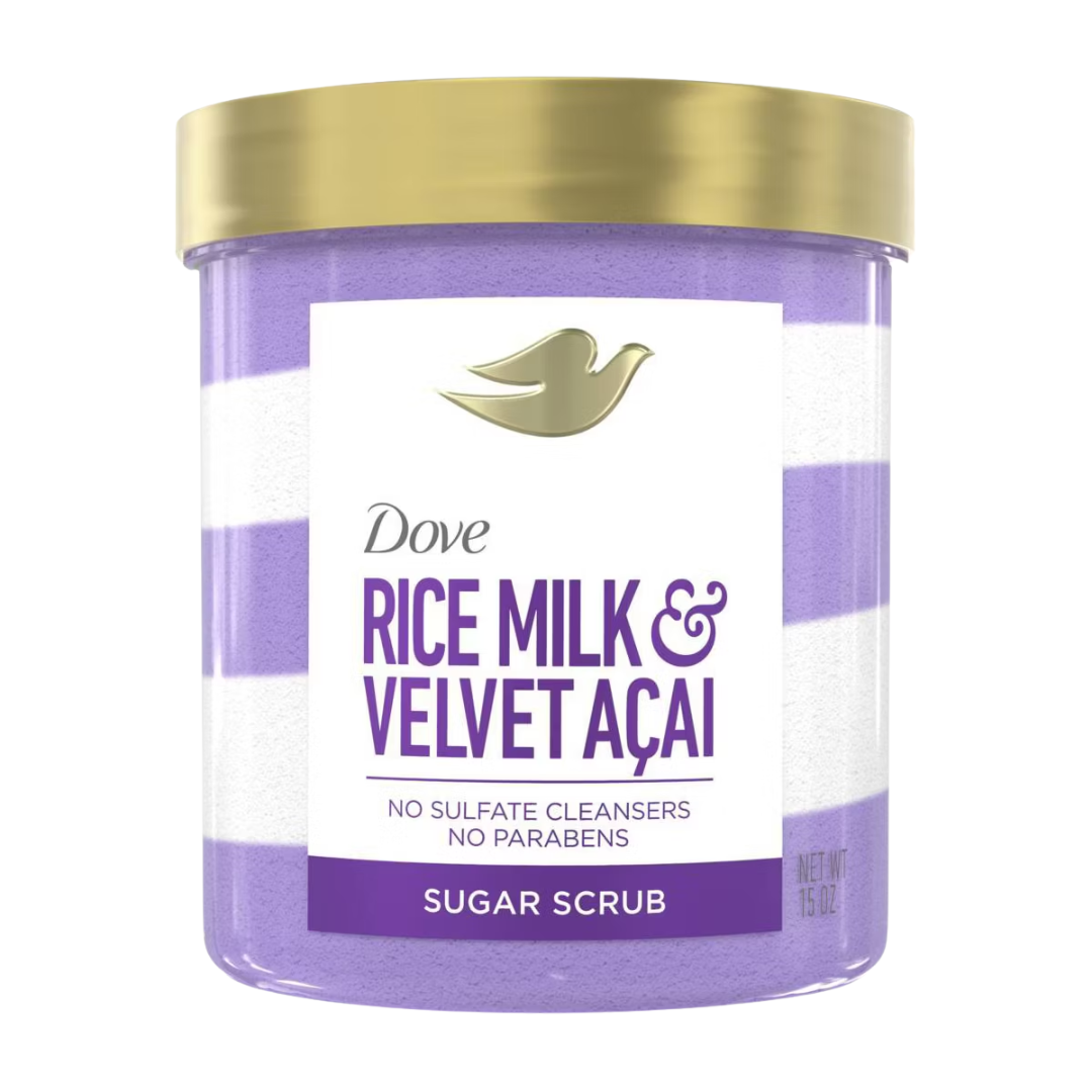 Dove Beauty Body Sugar Scrub Rice Milk & Velvet Acai, 15 oz