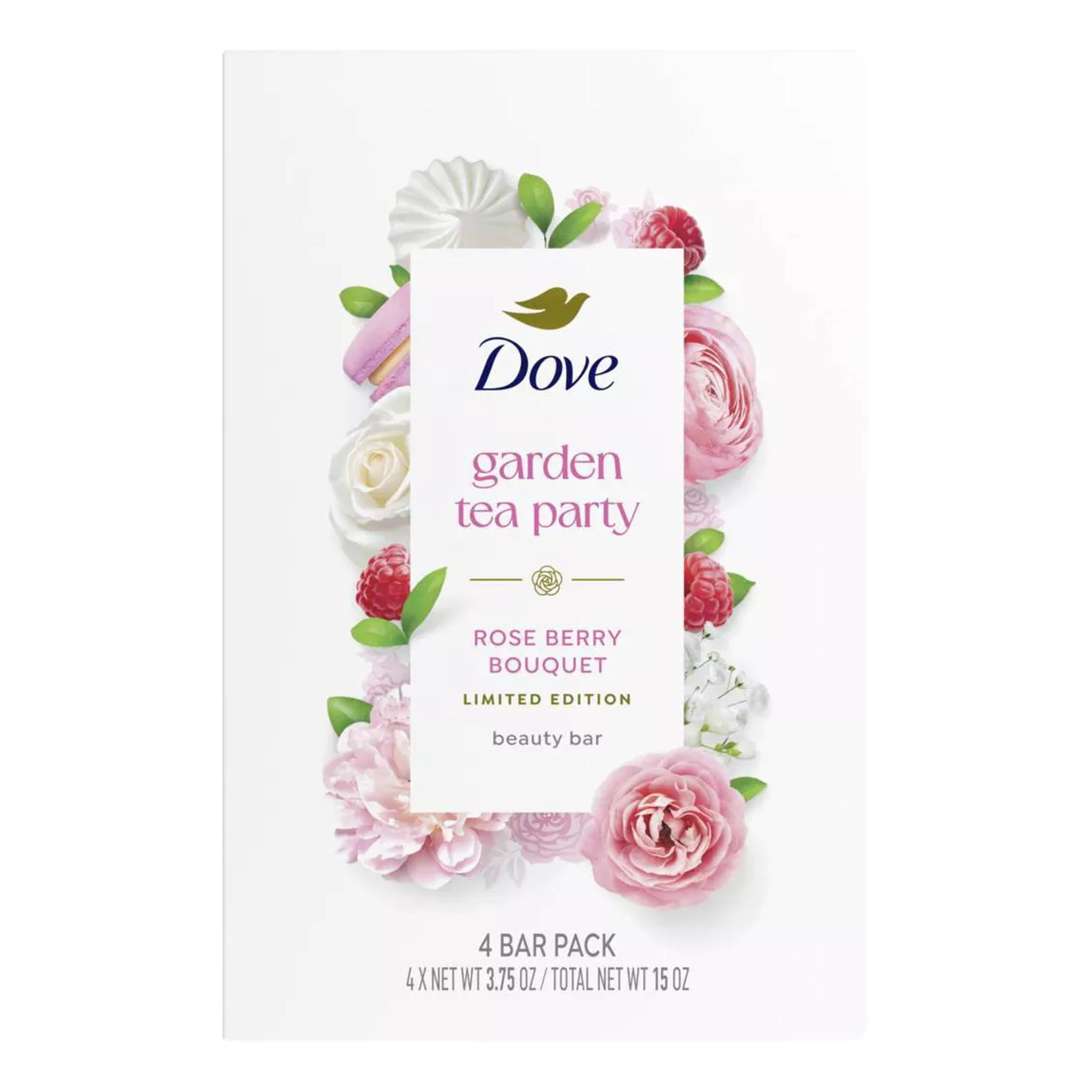 Dove Beauty Garden Tea Party Bar Soaps – Rose Berry Bouquet – Limited Edition, 15oz/4pk