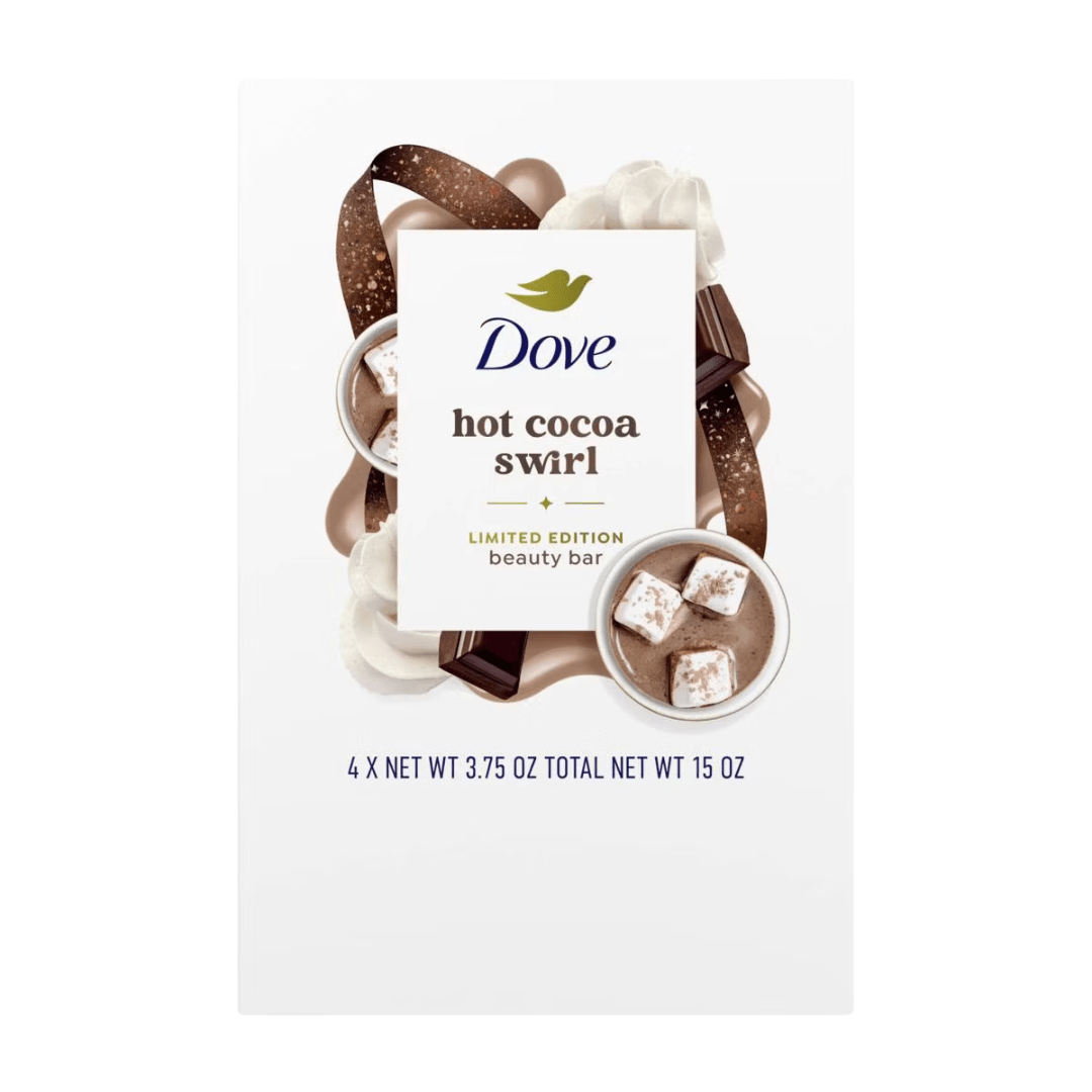 Dove Beauty Limited Edition Holiday Treat Bar Soaps – Hot Cocoa Swirl – Limited Edition, 15oz/4pk