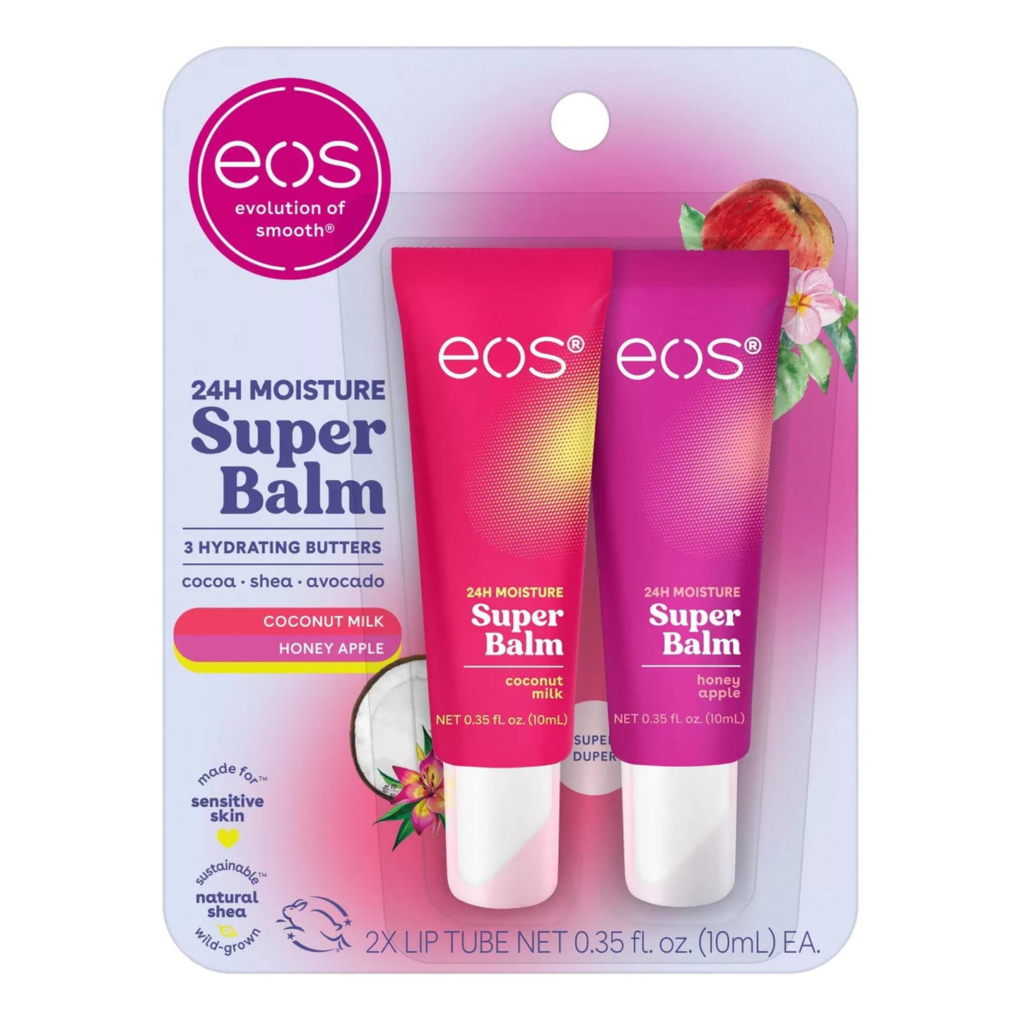 eos 24H Moisture Super Lip Balm – Coconut Milk & Honey Apple, 0.7 fl oz/2pk