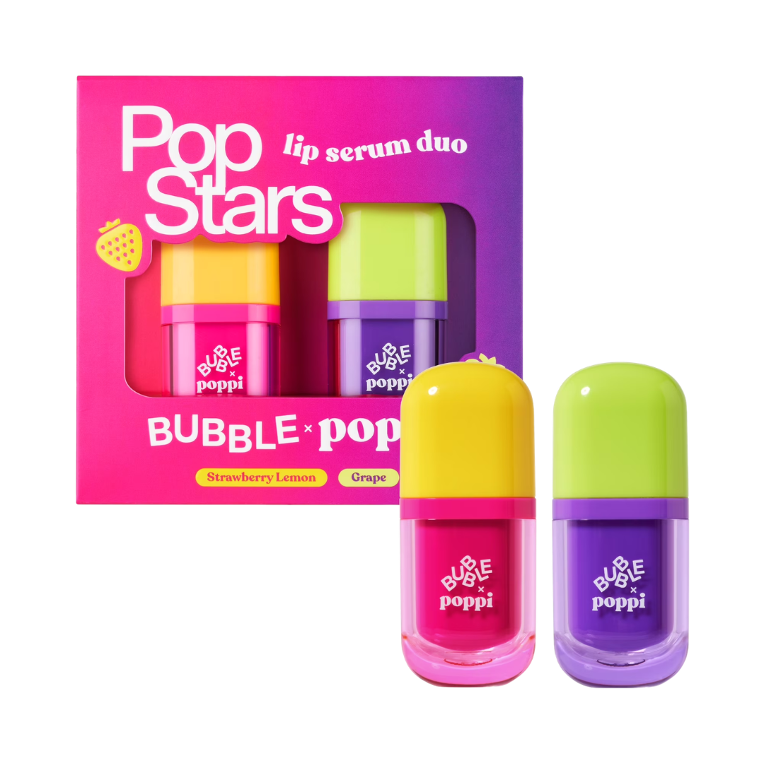 BUBBLE x poppi Pop Stars Lip Serum Duo, Strawberry Lemon & Grape