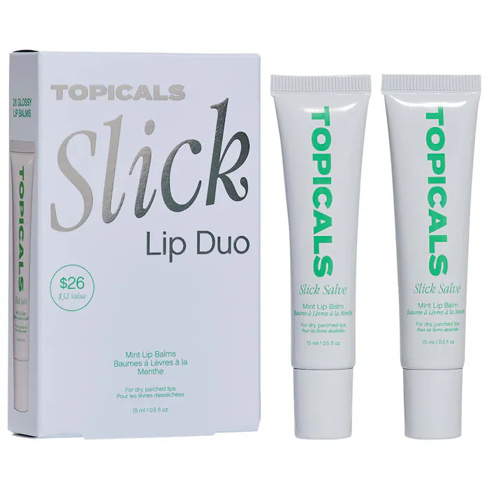 Topicals Slick Salve Glossy Lip Balm Duo for Dry, Parched Lips