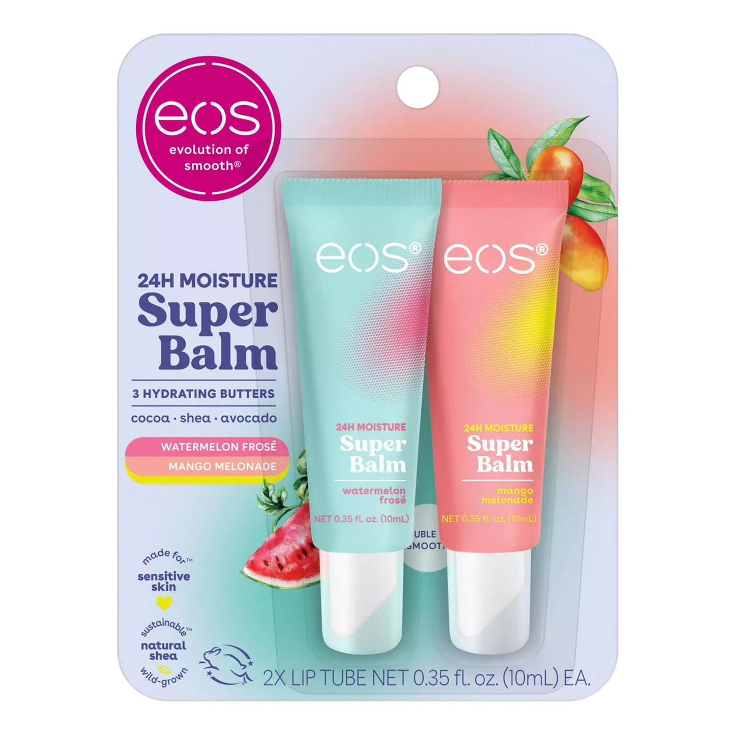 eos 24H Moisture Super Balm Mango Melonade &amp; Watermelon Frosé, 0.7 fl oz/2pk